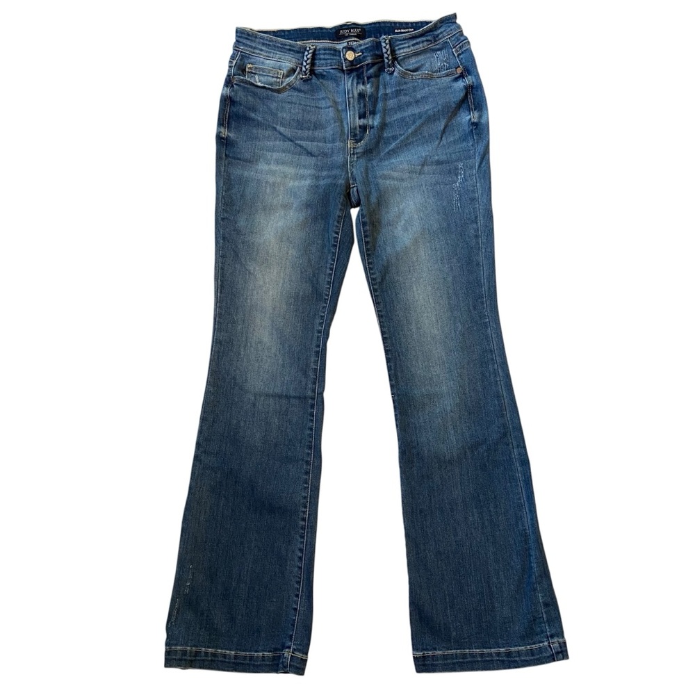 JUDY BLUE Slim Boot Cut Jeans Braided Belt Loops Lightly Distressed Womens 13/31 - Picture 1 of 14